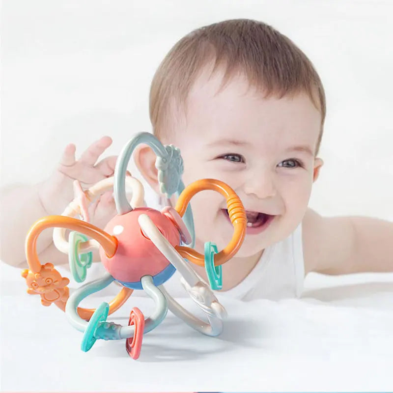 Baby Montessori Toys 0 12 Months Sensory Rattle Teether Grasping Activity  Development Toys Silicone Teething Toys For Babies