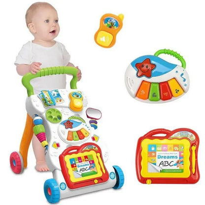 [Funny] Multi-function Adjustable Car Baby Walker Car Helps Walk Activity Music Mobile phone + Electronic organ + Drawing board